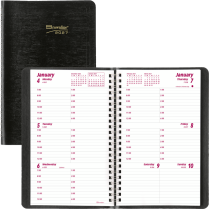 Brownline&reg; Essential Weekly Diary Soft Cover Twin Wire 8"x5" English Black