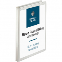Business Source Basic Round Ring View Binder 1/2" White