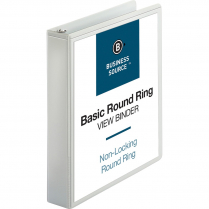 Business Source Basic Round Ring View Binder 1-1/2" White