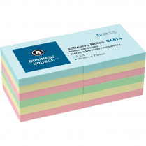 Business Source Adhesive Notes 3"x3" Pastel 12/pkg