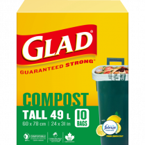 Glad&reg; Compostable Bags 23-13/16"x30-1/2" 10 bags/box