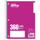 Hilroy 5 Subject Coil Notebook 8"x10-1/2" Assorted Colours