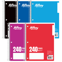 Hilroy 3 Subject Coil Notebook 8"x10-1/2" 240pgs Assorted Colours
