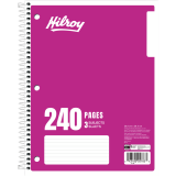 Hilroy 3 Subject Coil Notebook 8"x10-1/2" 240pgs Assorted Colours