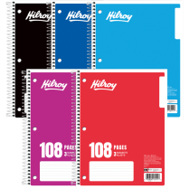 Hilroy 3-Subject Notebook Ruled 10-1/2x8" 108pgs Assorted Colours