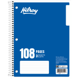 Hilroy 3-Subject Notebook Ruled 10-1/2x8" 108pgs Assorted Colours