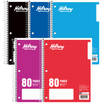 Hilroy 1 Subject Notebook Coil Bound Three-hole Punched 10-1/2x8" 80pgs Assorted Colours