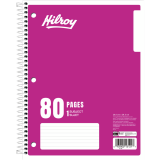 Hilroy 1 Subject Notebook Coil Bound Three-hole Punched 10-1/2x8" 80pgs Assorted Colours