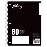 Hilroy 1 Subject Notebook Coil Bound Three-hole Punched 10-1/2x8" 80pgs Assorted Colours