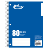Hilroy 1 Subject Notebook Coil Bound Three-hole Punched 10-1/2x8" 80pgs Assorted Colours