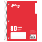 Hilroy 1 Subject Notebook Coil Bound Three-hole Punched 10-1/2x8" 80pgs Assorted Colours