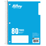 Hilroy 1 Subject Notebook Coil Bound Three-hole Punched 10-1/2x8" 80pgs Assorted Colours