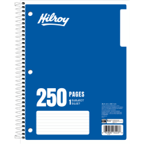 Hilroy 1 Subject Notebook Three-hole Punched 10-1/2x8" 250pgs