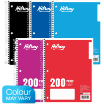 Hilroy 1-Subject Notebooks Coil Bound 200 pages 10-1/2"x8" Assorted Colours