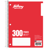Hilroy 3-Subject Notebook Ruled 10-1/2x8" 300pgs Assorted Colours