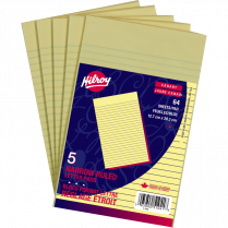Hilroy Writing Pads Narrow Rule 64 sheets per pad 5"x8" Canary 5/pkg