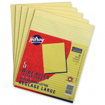 Hilroy Writing Pads Wide Rule 80 sheets per pad 8-3/8"x10-7/8" Canary 5/pkg