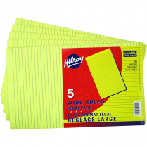 Hilroy Writing Pads Wide Rule 90 sheets per pad 8-3/8"x14" Canary 5/pkg