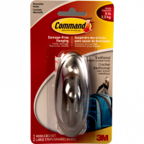 Command&trade; Decorative Adhesive Hook, Large, Brushed Nickel