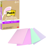 Post-it&reg; 100% Recycled Super Sticky Notes Lined 4"x6" Wanderlust 4/pkg