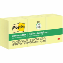 Post-it&reg; Greener Notes 100% Recycled 1-1/2"x2" Yellow 12/pkg