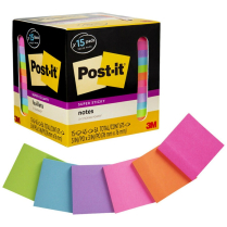 Post-it&reg; Super Sticky Notes 3"x3" Assorted Bright Colours 15 pads/pkg