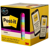 Post-it&reg; Super Sticky Notes 3"x3" Assorted Bright Colours 15 pads/pkg