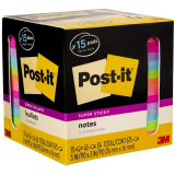 Post-it&reg; Super Sticky Notes 3"x3" Assorted Bright Colours 15 pads/pkg