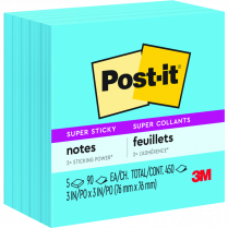 Post-it&reg; Super Sticky Notes Cubes 3"x3"Electric Blue 5/pkg