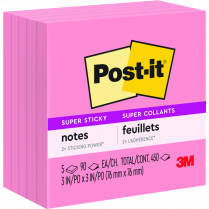 Post-it&reg; Super Sticky Notes Cubes 3"x3" Neon Pink 5/pkg