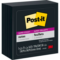 Post-it&reg; Super Sticky Notes Cubes 3"x3" Black 5/pkg