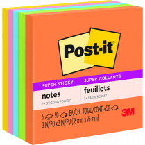 Post-it&reg; Super Sticky Notes 3"x3" Energy Boost 5/pkg
