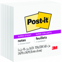 Post-it&reg; Super Sticky Notes Cubes 3"x3" White 5/pkg
