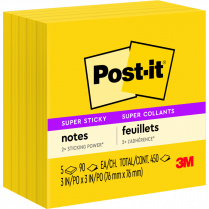 Post-it&reg; Super Sticky Notes Cubes 3"x3" Electric Yellow 5/pkg