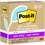 Post-it&reg; 100% Recycled Super Sticky Notes 3"x3" 70 sheets per pad Oasis 5/pkg