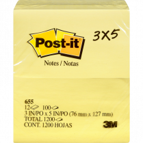 Post-it&reg; Notes 3"x5" Yellow 12/pkg