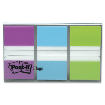 Post-it&reg; Flags 1" 20 sheets per pad, Bright Blue, Purple, Bright Green 3 pads/pkg