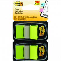 Post-it&reg; Flags 1&rdquo; x 1-11/16&rdquo; 50 Flags per Dispenser Bright Green 2 dispensers/pkg