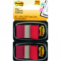 Post-it&reg; Flags 1&rdquo; x 1-11/16&rdquo; 50 Flags per Dispenser Red 2 dispensers/pkg