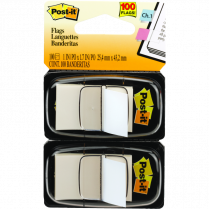 Post-it&reg; Flags 1&rdquo; x 1-11/16&rdquo; 50 Flags per Dispenser White 2 dispensers/pkg