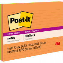 Post-it&reg; Super Sticky Meeting Notes 8"x6" Lined  Energy Boost 4/pkg