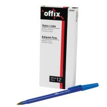 Offix Ballpoint Stick Pens Medium Blue 12/Box