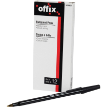 Offix Ballpoint Stick Pens Medium Black 12/Box
