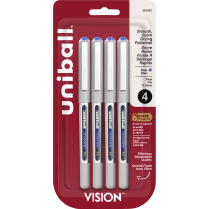 uni-ball&reg; Vision&trade; Roller Pens 0.7mm Blue with Grey Barrel 4/pkg