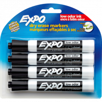 Expo&reg; Low Odour Dry Erase Markers Chisel tip 4/pkg Black