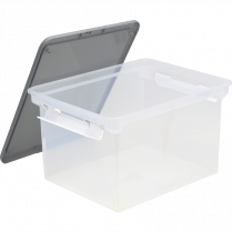 Storex&reg; Locking Handle Utility Tote Letter/Legal Clear with Grey Lid