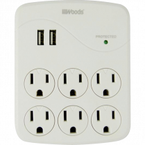 Woods&reg; 6-Outlet/2-USB Ports Wall Tap Surge Protector