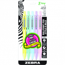 Zebra Z-Grip&trade; Pastel Retractable Ball Point Pens Medium Tip Assorted Colours 5/pkg