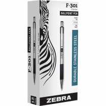 Zebra F-301&reg; Retractable Ball Point Pens Fine Point Black 12/box