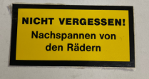 Decal, Retighten Wheels GER